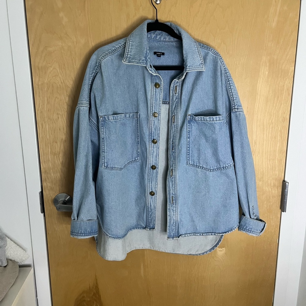 Express Light Blue Denim Button-Down Shirt Jacket